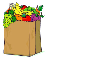 Illustration of a bag of groceries with fruits and vegetables