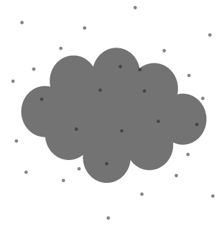 illustration of a cloud with several particles scattered through and around it