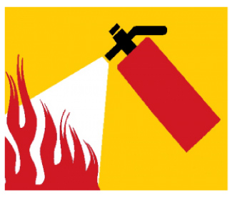 Illustration of a fire extinguisher spray onto a fire