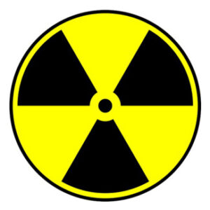 Yellow circle with the radiation symbol of 3 trapezoids around a central point