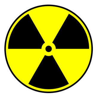 Yellow circle with the radiation symbol of 3 trapezoids around a central point