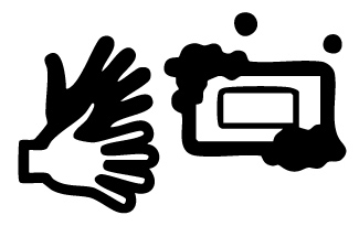 Illustration of two hands next to a bar of soap that has suds around it