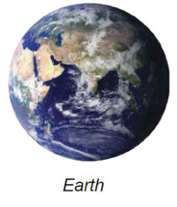 The image is a view of Earth from space, showcasing the planet's spherical shape. The visible continents include parts of Africa, the Middle East, and Asia. The top of the globe is covered in brown and green landmasses representing desert and vegetated regions, while the bottom shows expansive white cloud formations swirling over the deep blue ocean. The image emphasizes Earth's vibrant colors and varying textures, from the solid landforms to the fluid clouds and water bodies.